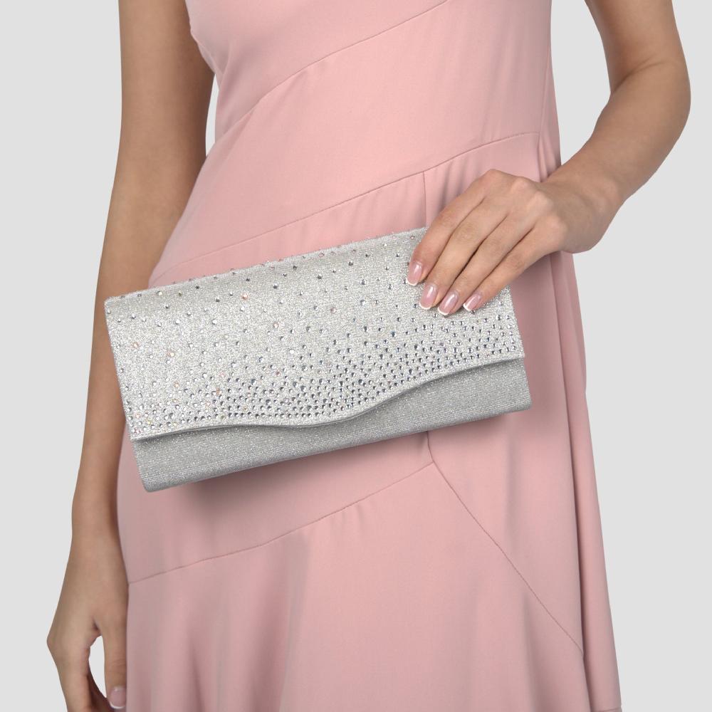 Paradox London Deja Clutch Bag Silver Glitter Clutch Bag