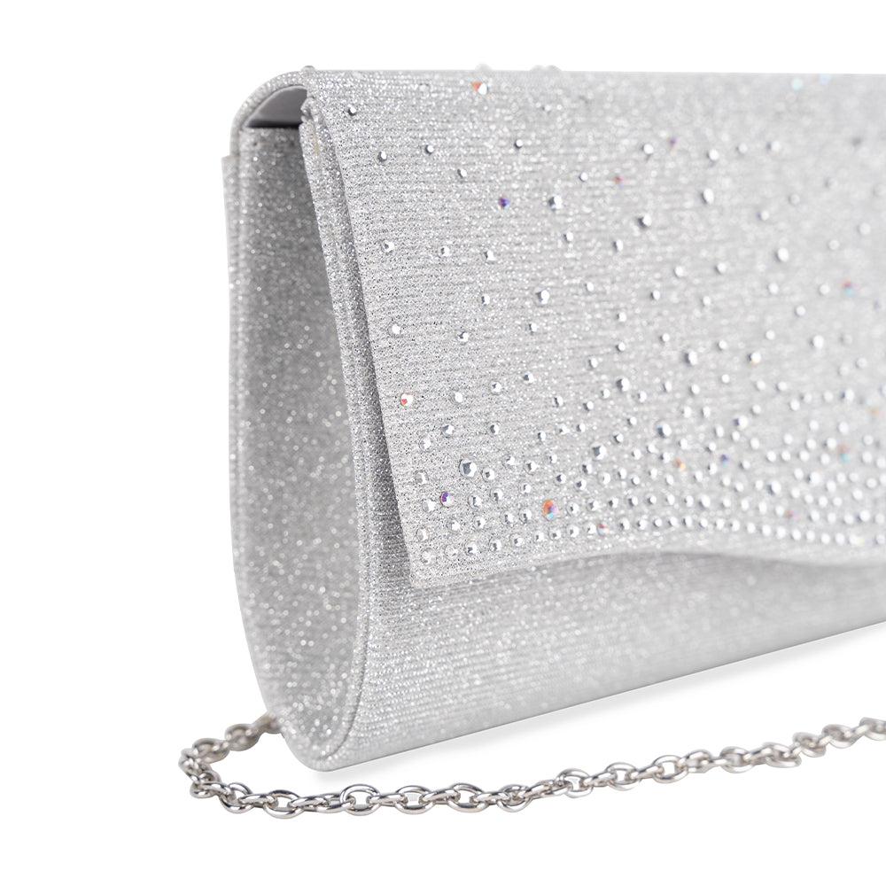Paradox London Deja Clutch Bag Silver Glitter Clutch Bag