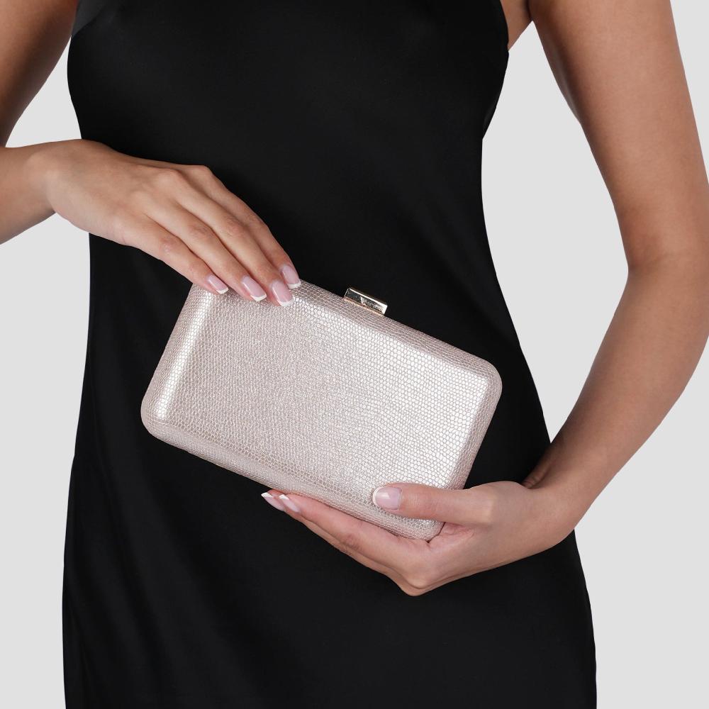 Paradox London Delina Clutch Bag Nude Glitter Box Clutch Bag