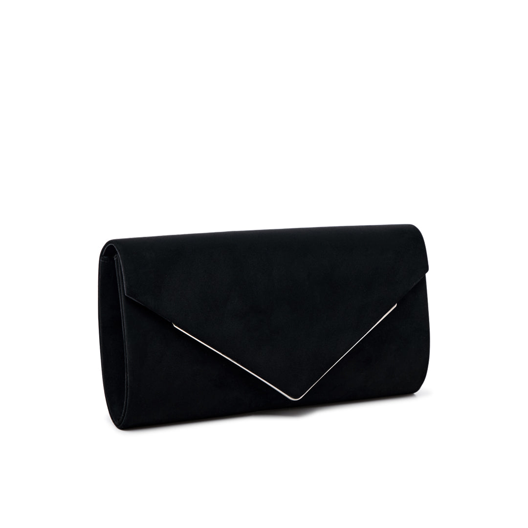 Paradox London Delynn Clutch Bag Black Micro Suede Clutch Bag