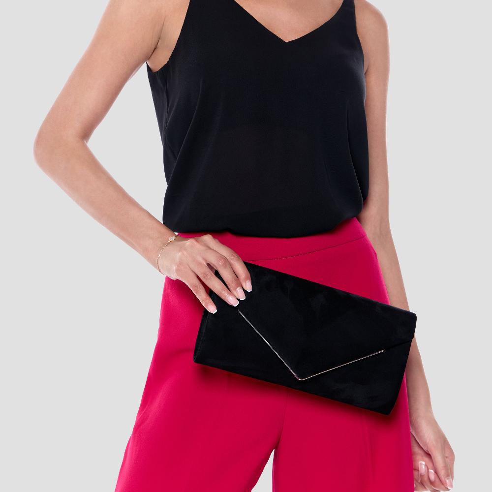 Paradox London Delynn Clutch Bag Black Micro Suede Clutch Bag