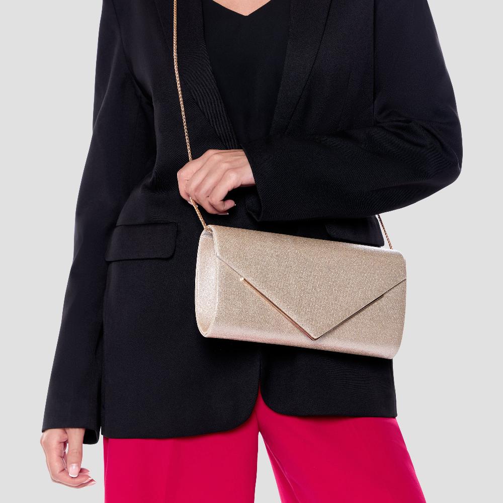 Paradox London Delynn Clutch Bag Champagne Glitter Clutch Bag