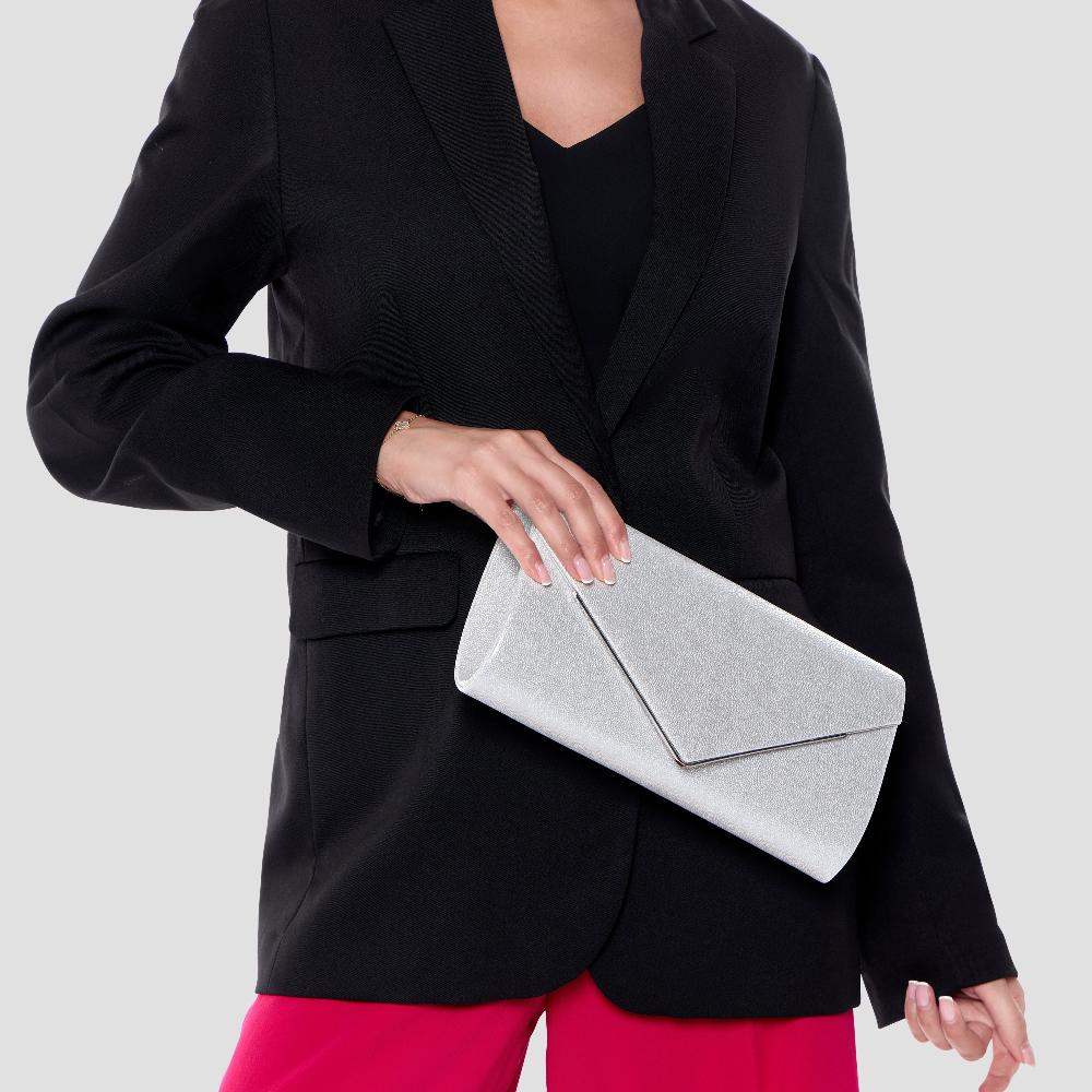 Paradox London Delynn Clutch Bag Silver Glitter Clutch Bag