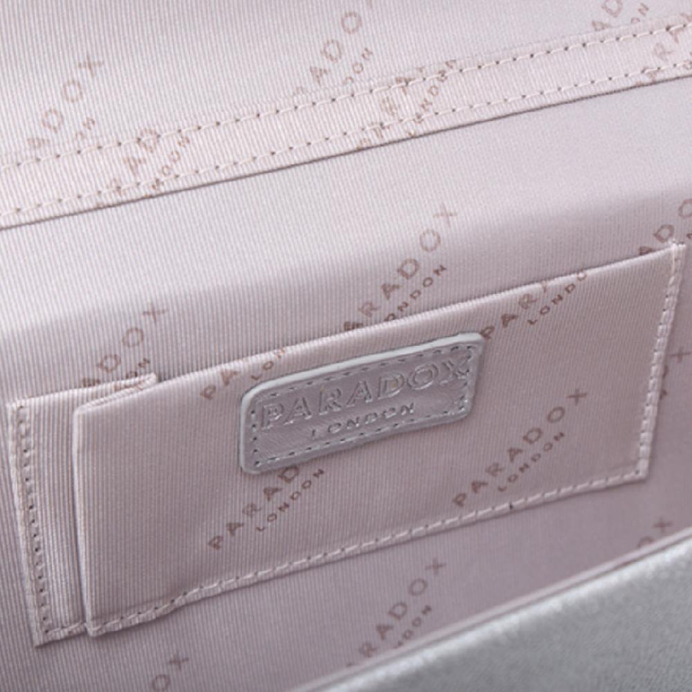 Paradox London Delynn Clutch Bag Silver Glitter Clutch Bag
