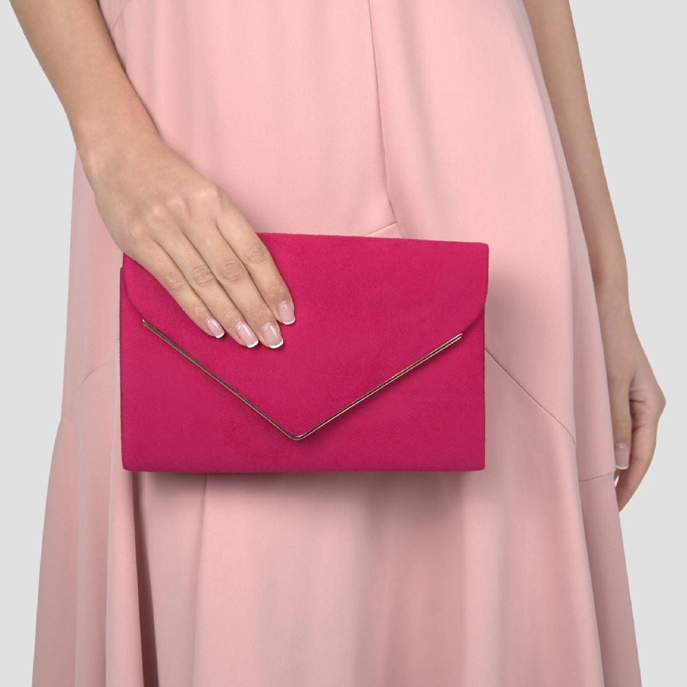 Paradox London Delyssa Clutch Bag Fuchsia Micro Suede Clutch Bag