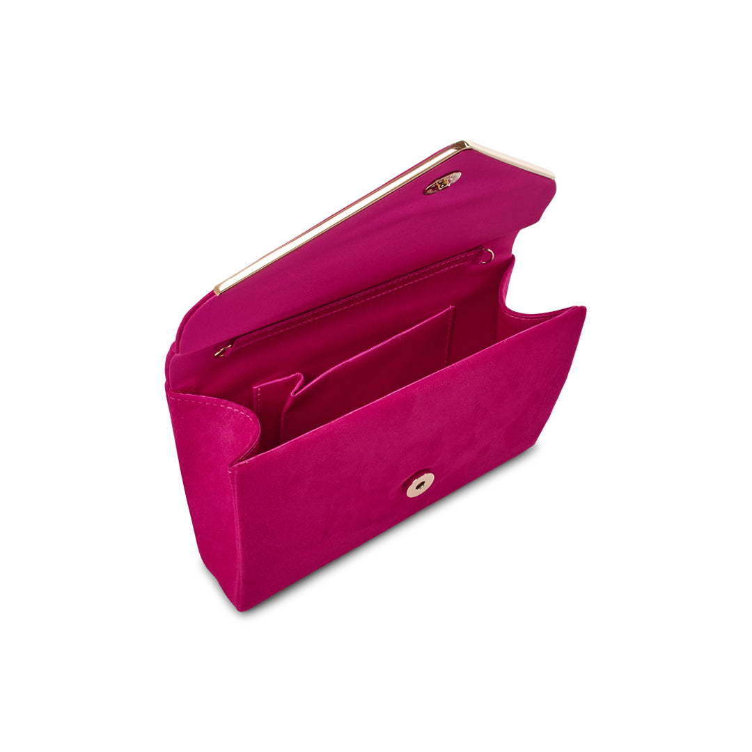 Paradox London Delyssa Clutch Bag Fuchsia Micro Suede Clutch Bag