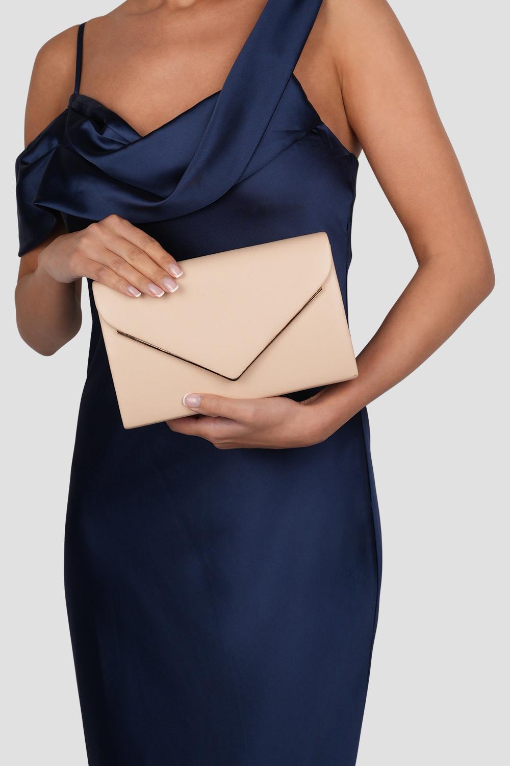 Paradox London Delyssa Nude Faux Leather Clutch Bag Nude Faux Leather Clutch Bag