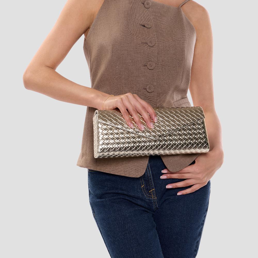 Paradox London Demeria Clutch Bag Champagne Woven Metallic Clutch Bag
