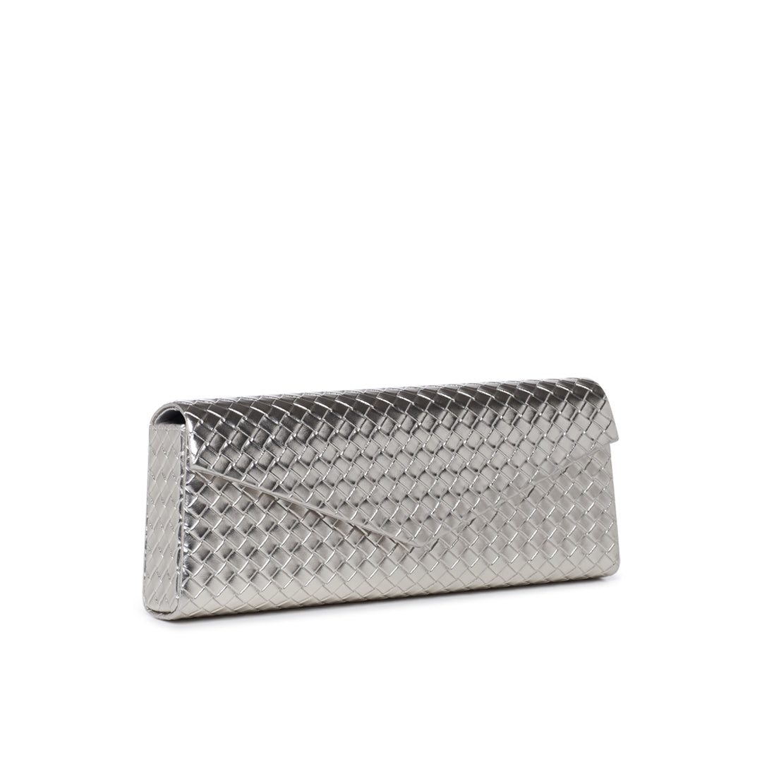 Paradox London Demeria Clutch Bag Silver Woven Metallic Clutch Bag