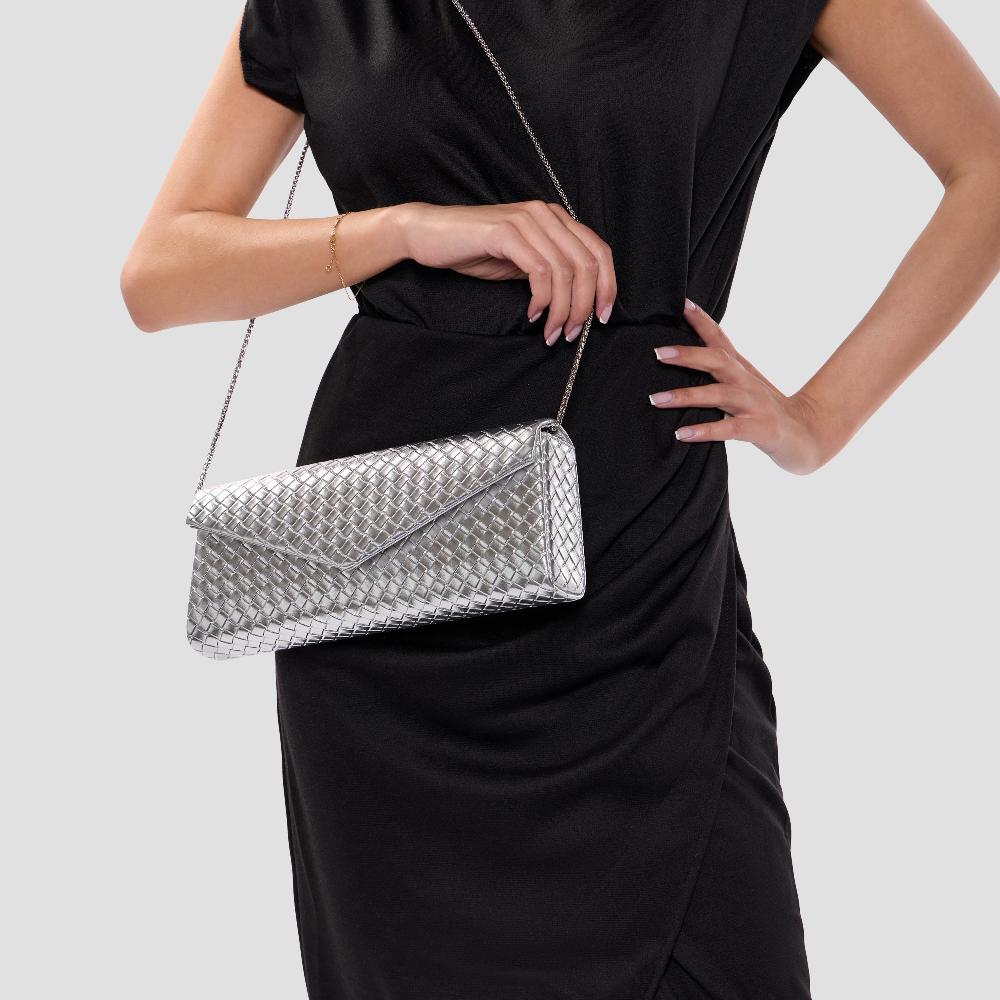 Paradox London Demeria Clutch Bag Silver Woven Metallic Clutch Bag