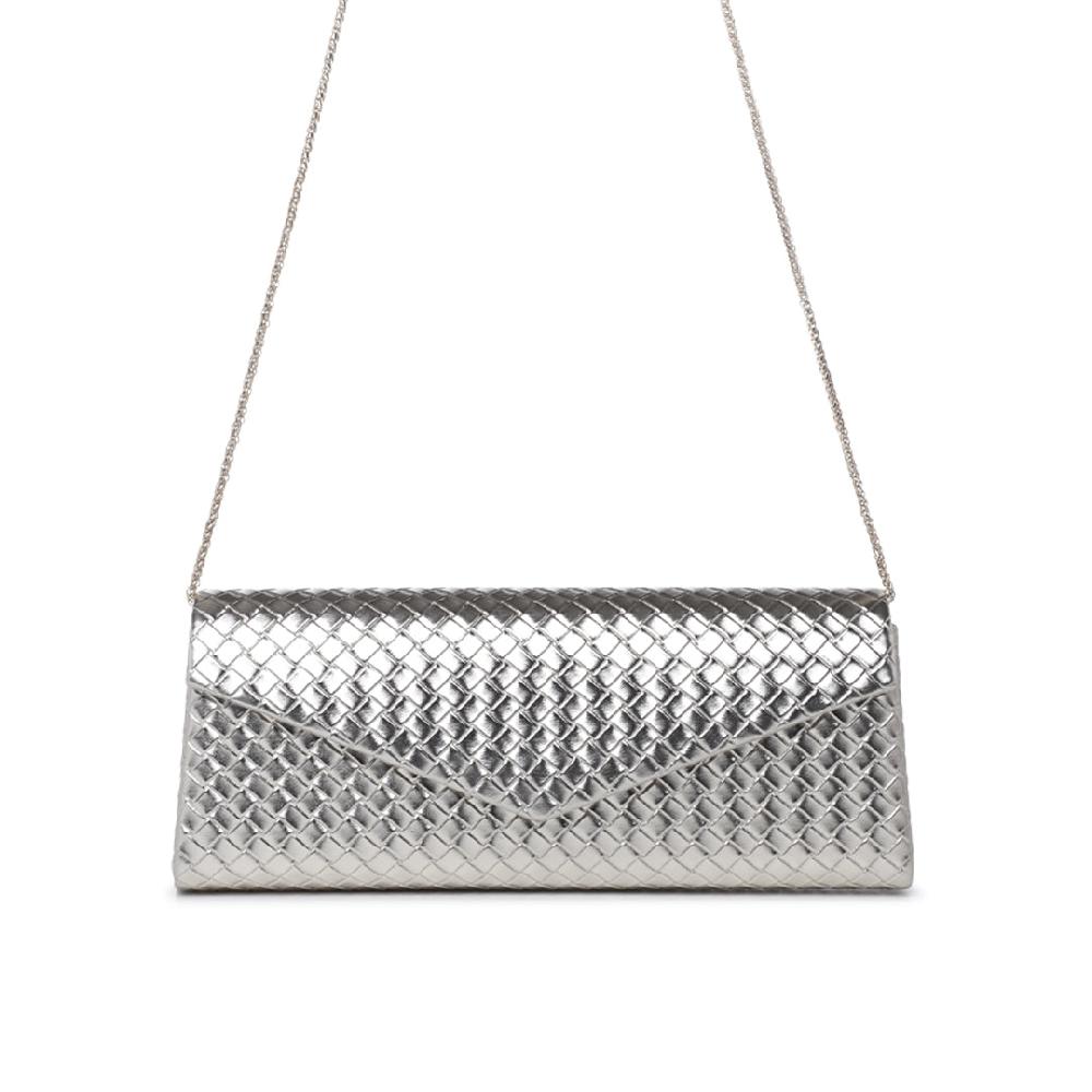 Paradox London Demeria Clutch Bag Silver Woven Metallic Clutch Bag