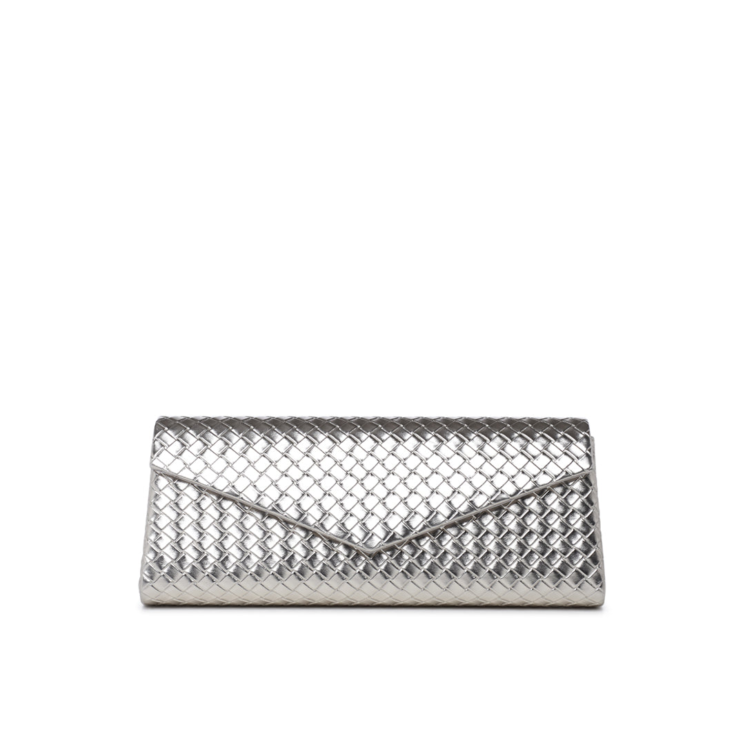 paradox london Demeria Clutch Bag Silver Woven Metallic Clutch Bag