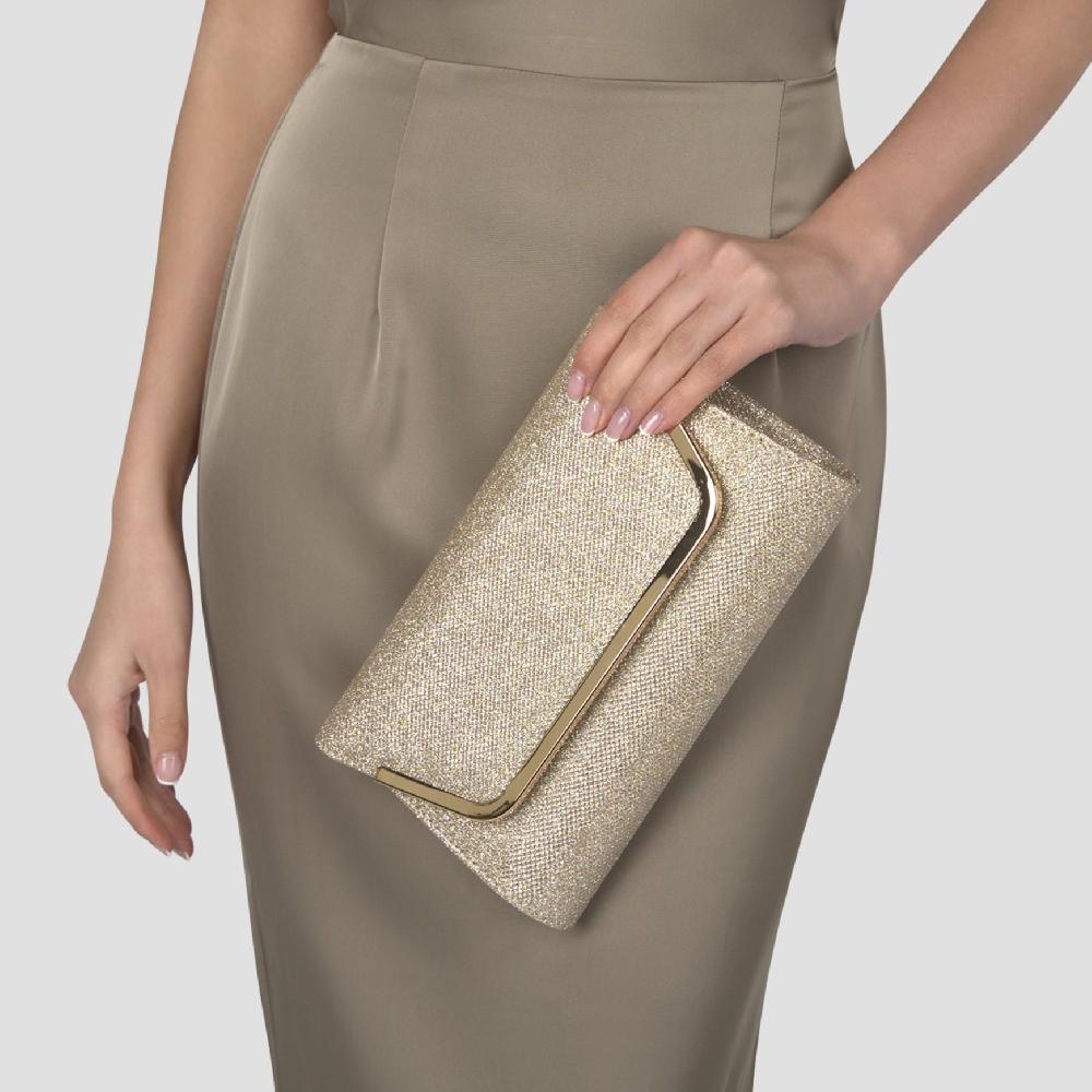 Paradox London Denise Clutch Bag Champagne Glitter Mesh Clutch Bag