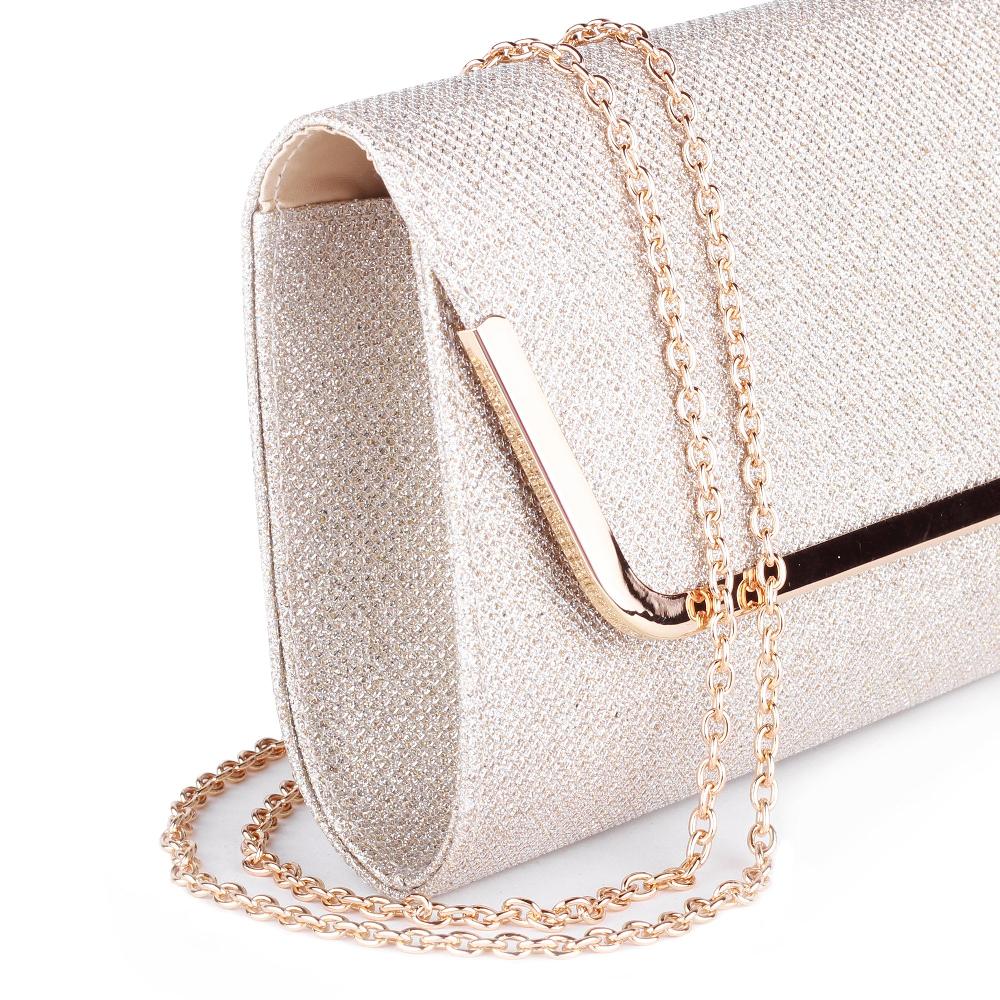 Paradox London Denise Clutch Bag Champagne Glitter Mesh Clutch Bag