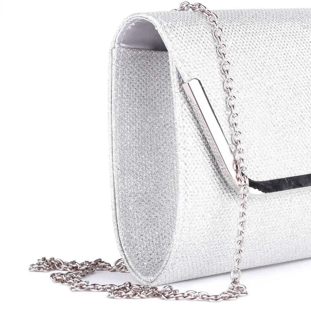 Paradox London Denise Clutch Bag Silver Glitter Mesh Clutch Bag