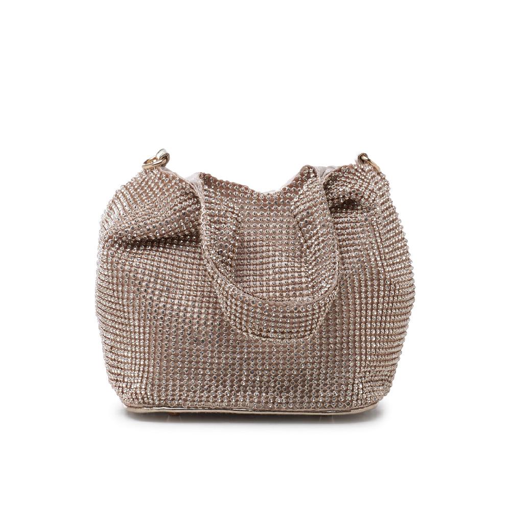 Paradox London Dessie Clutch Bag Champagne Diamante Mesh Bag