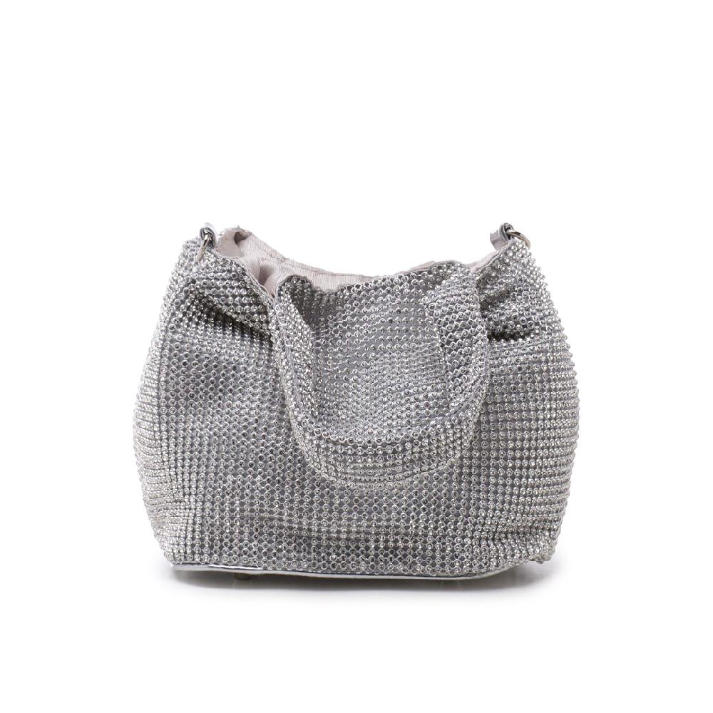 Paradox London Dessie Clutch Bag Silver Diamante Mesh Bag
