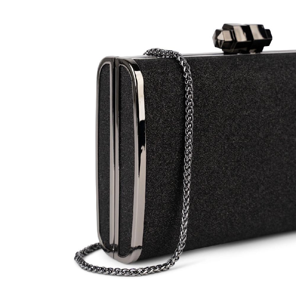 Paradox London Devica Clutch Bag Black Glitter Box Clutch Handbag