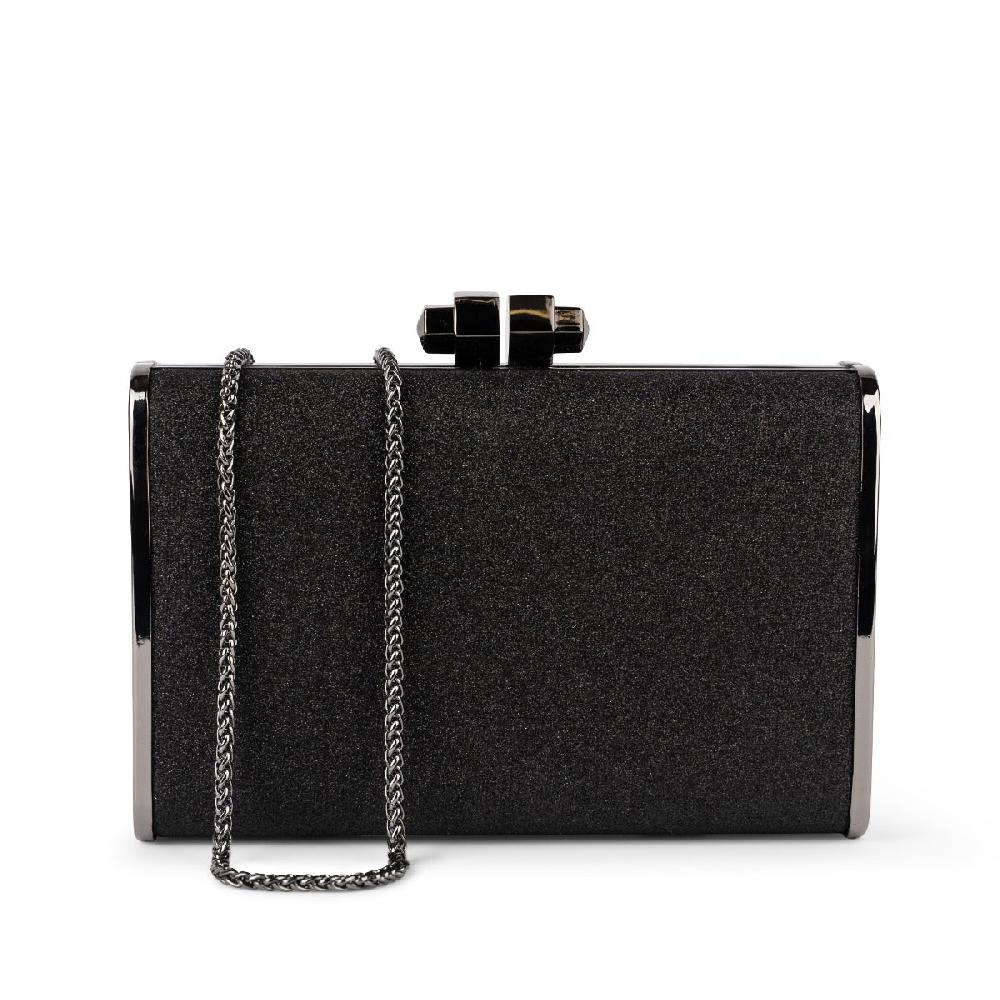 paradox london Devica Clutch Bag Black Glitter Box Clutch Handbag