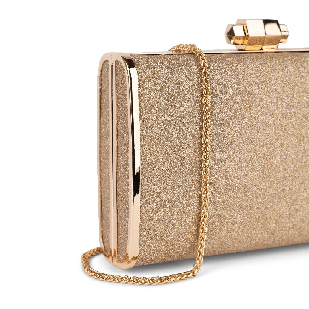 Paradox London Devica Clutch Bag Champagne Glitter Box Clutch Handbag