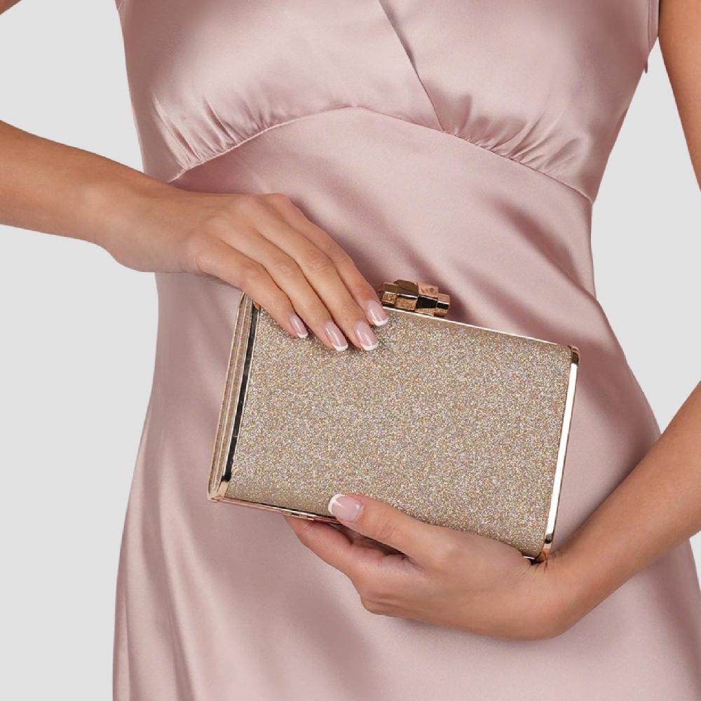 Paradox London Devica Clutch Bag Champagne Glitter Box Clutch Handbag
