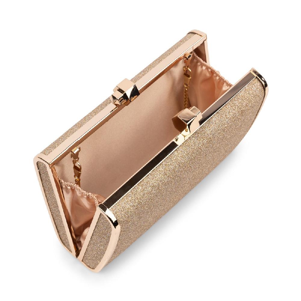 Paradox London Devica Clutch Bag Champagne Glitter Box Clutch Handbag