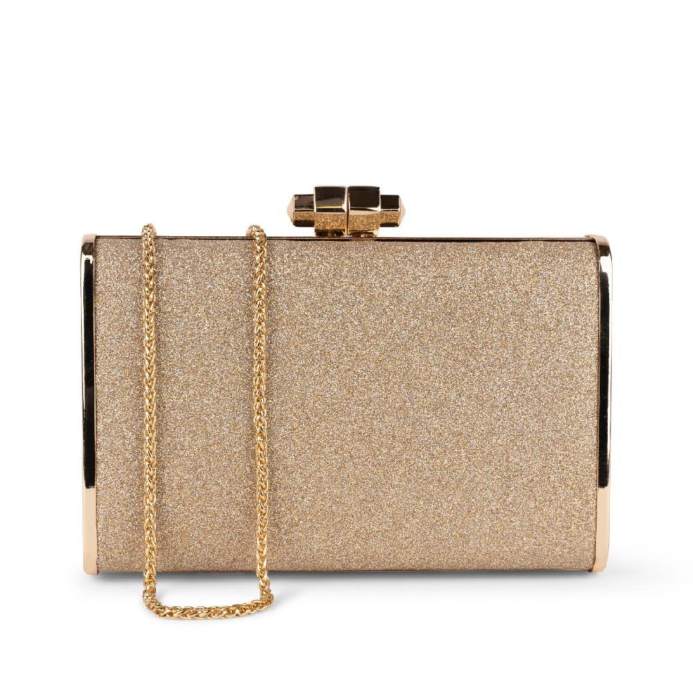 paradox london Devica Clutch Bag Champagne Glitter Box Clutch Handbag