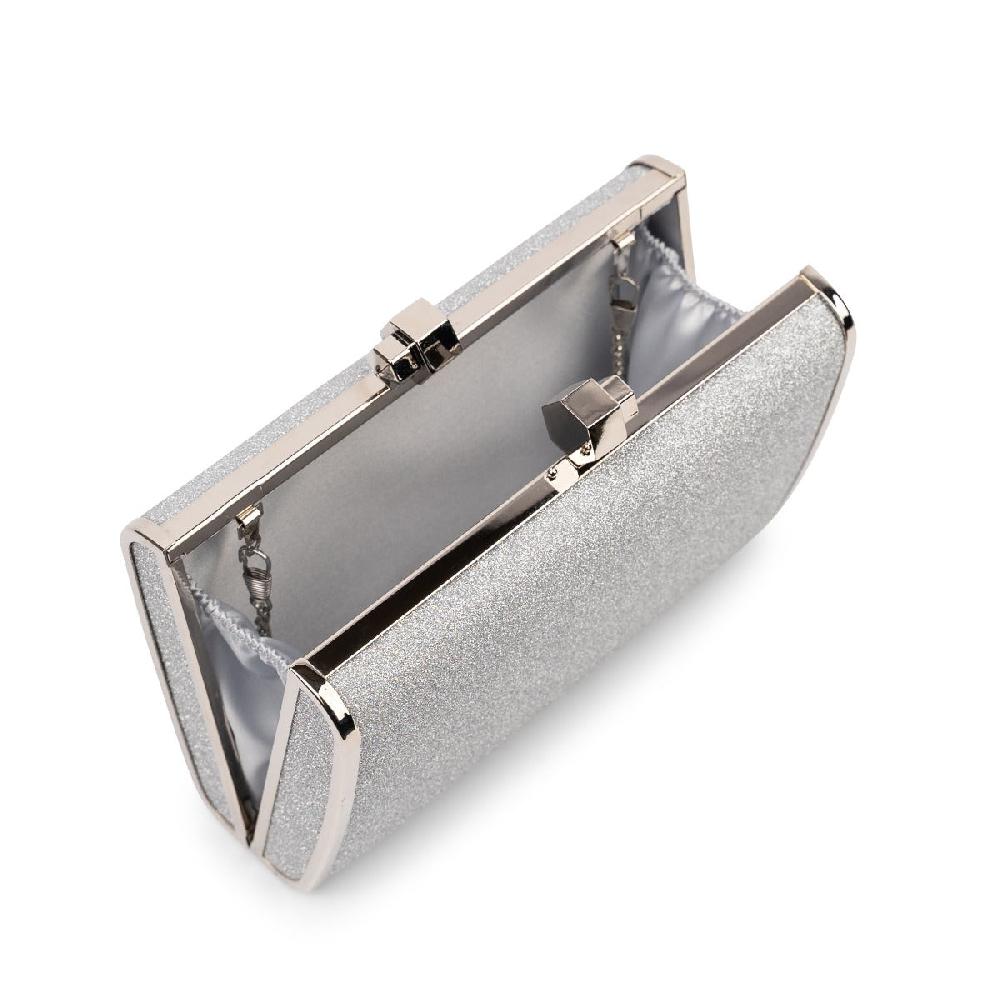 Paradox London Devica Clutch Bag Silver Glitter Box Clutch Handbag