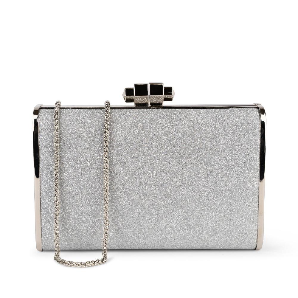 paradox london Devica Clutch Bag Silver Glitter Box Clutch Handbag