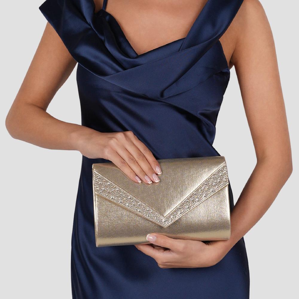 Paradox London Devora Clutch Bag Shimmer Champagne Clutch Bag