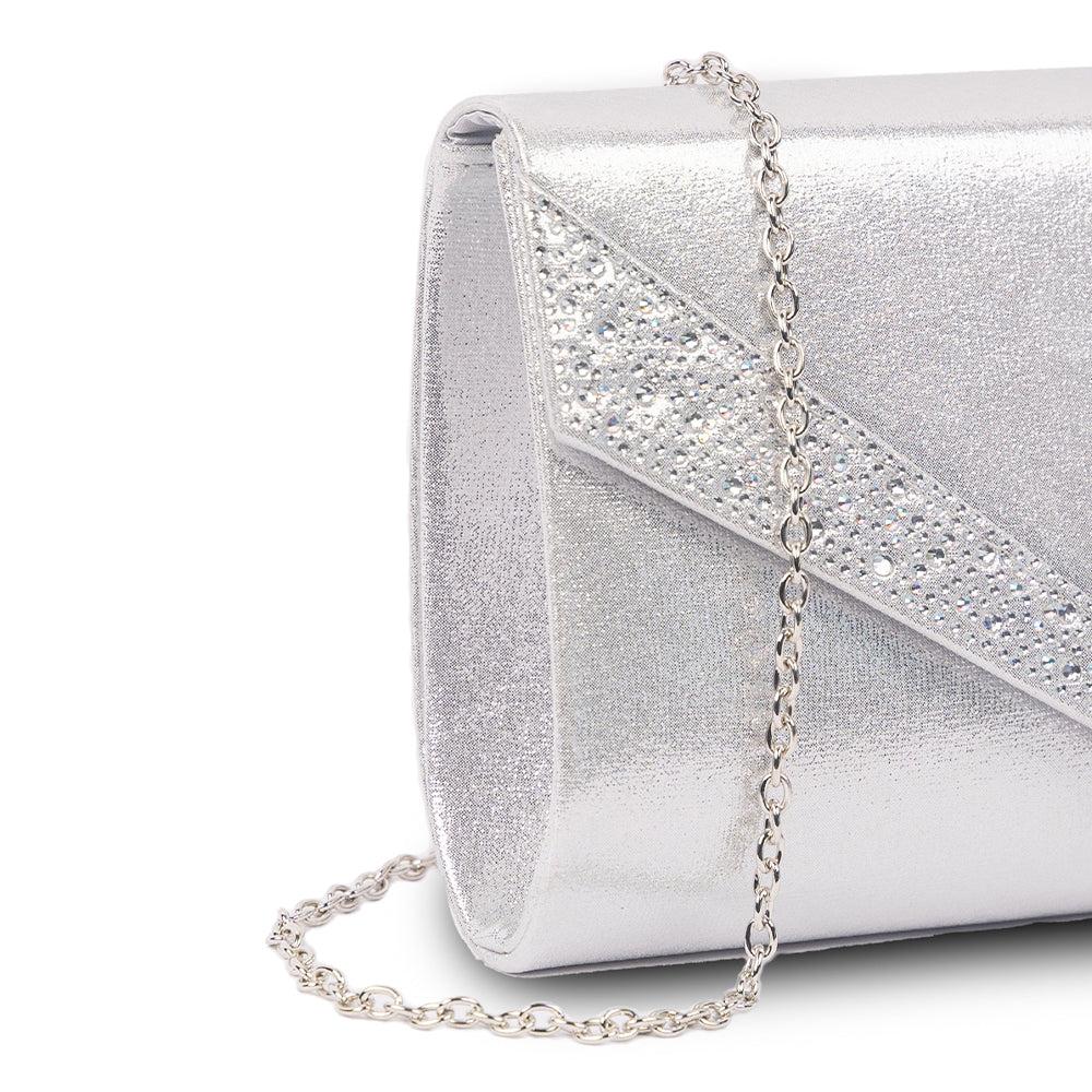 Paradox London Devora Clutch Bag Shimmer Silver Clutch Bag