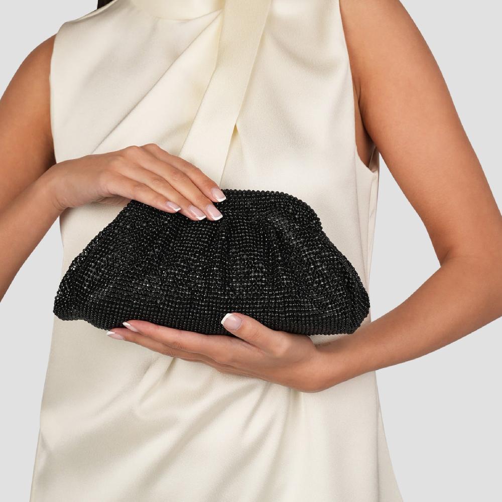 Paradox London Dianne Clutch Bag Black Diamante Soft Clutch Bag