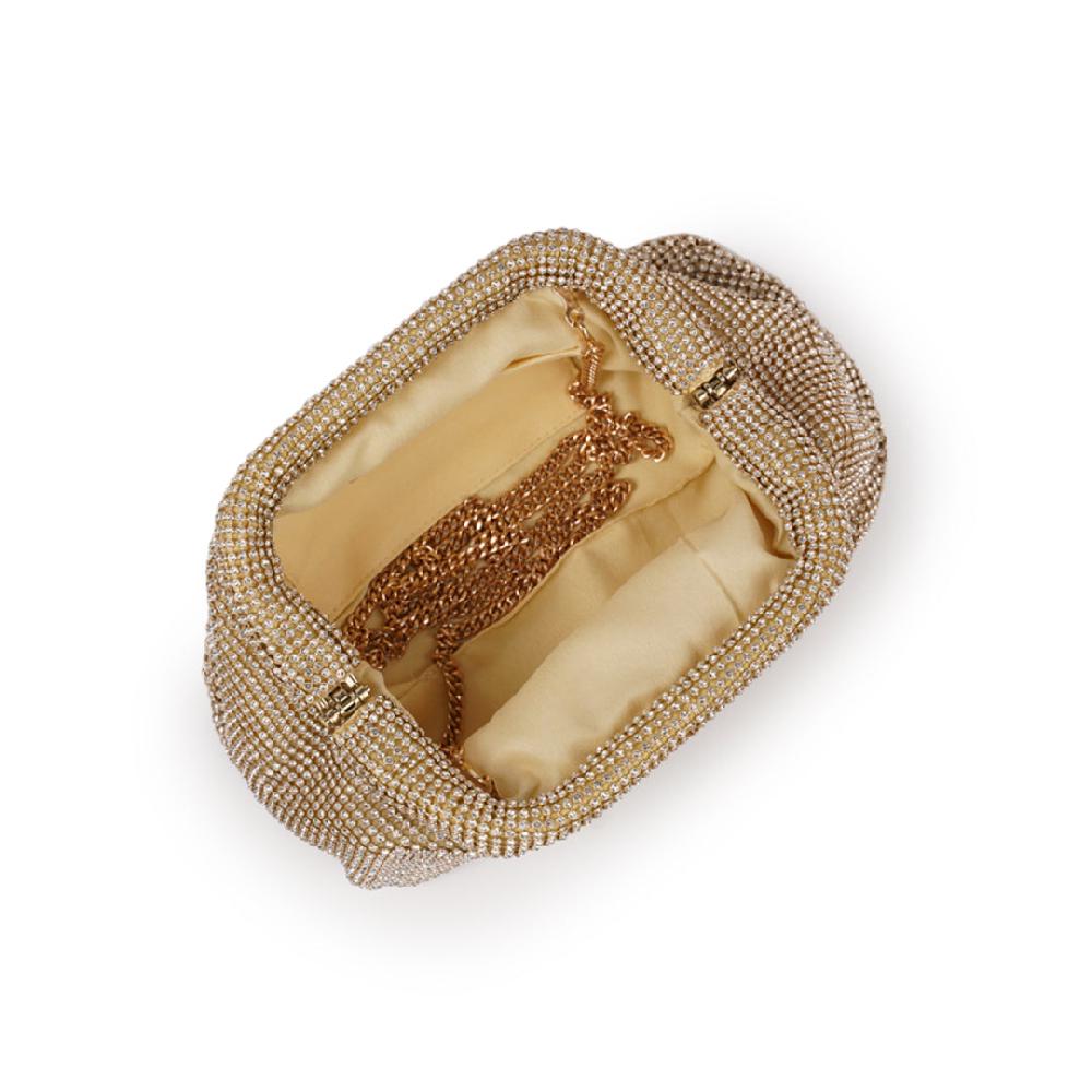 Paradox London Dianne Clutch Bag Gold Diamante Soft Clutch Bag