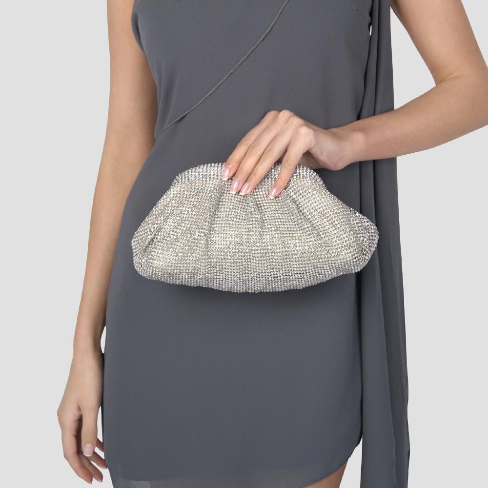 Paradox London Dianne Clutch Bag Silver Diamante Soft Clutch Bag