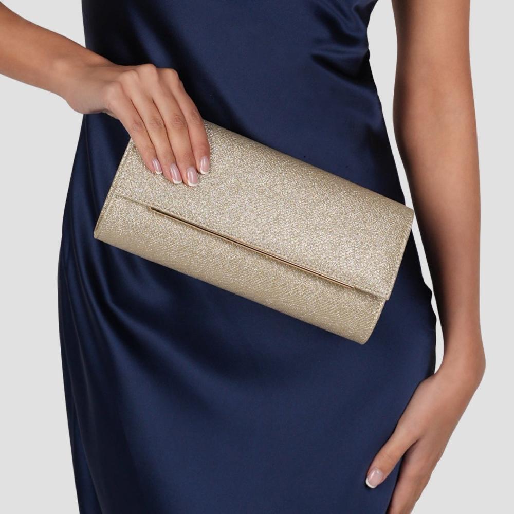 Paradox London Dilara Clutch Bag Champagne Glitter Clutch Bag