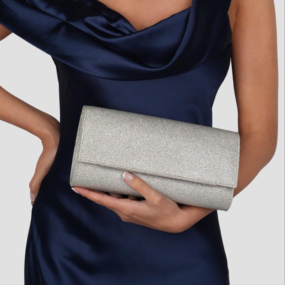 Paradox London Dilara Clutch Bag Silver Glitter Clutch Bag
