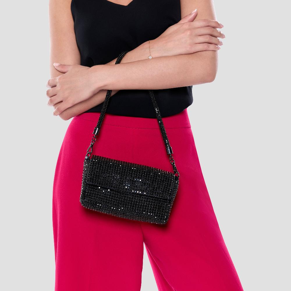 Paradox London Doretta Clutch Bag Black Diamante Mesh Bag