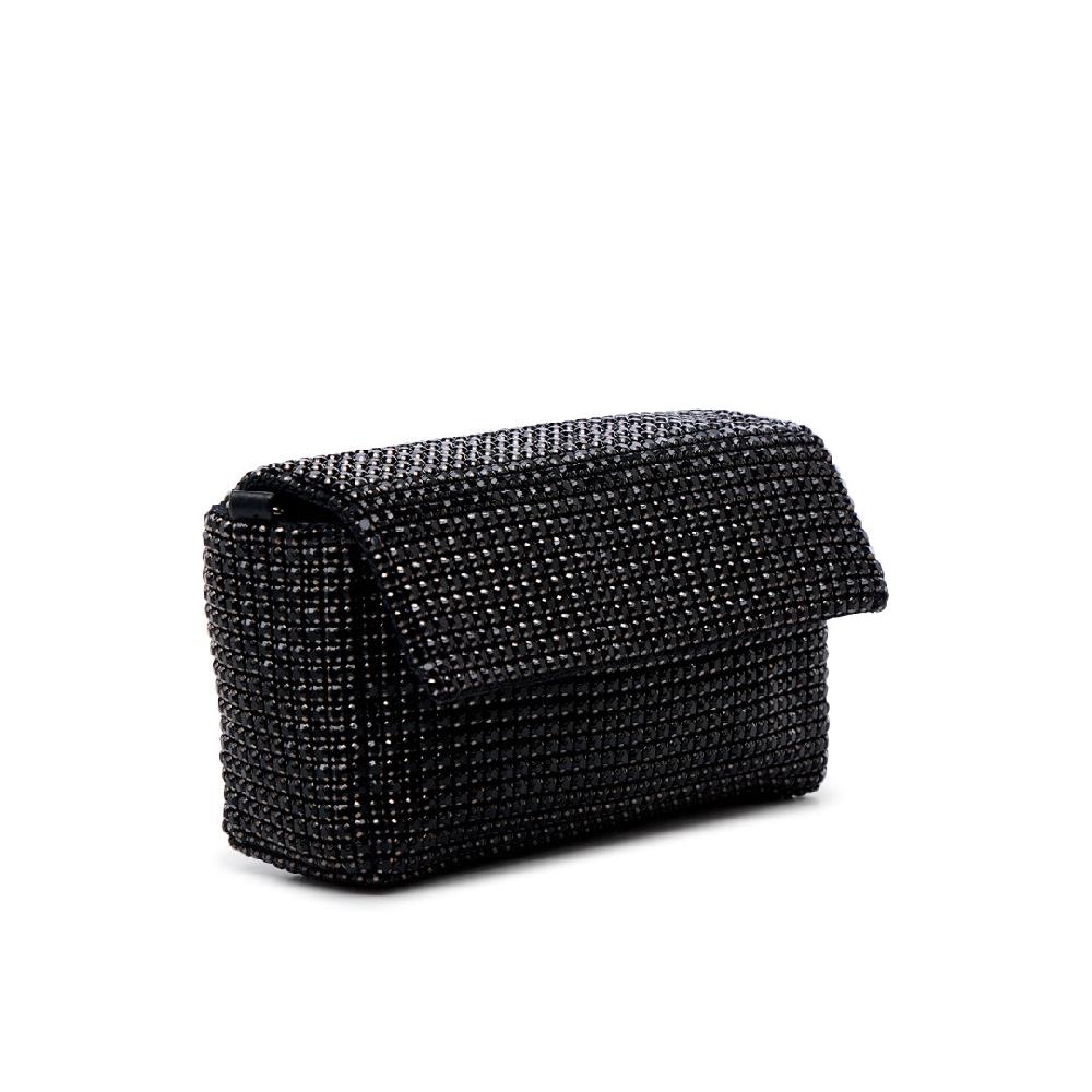 Paradox London Doretta Clutch Bag Black Diamante Mesh Bag