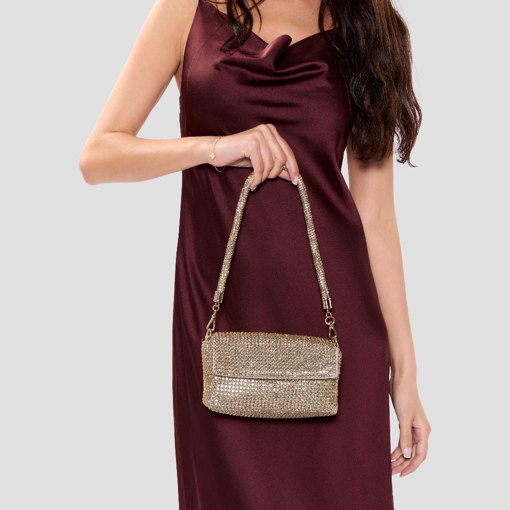 Paradox London Doretta Clutch Bag Champagne Diamante Mesh Bag