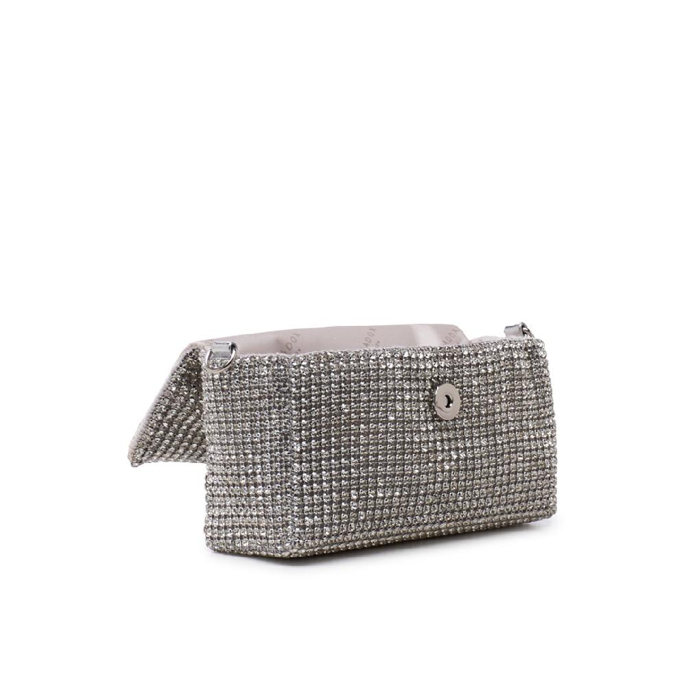 Paradox London Doretta Clutch Bag Silver Diamante Mesh Bag
