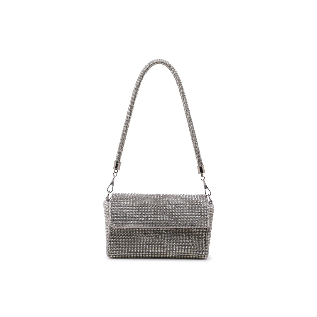 paradox london Doretta Clutch Bag Silver Diamante Mesh Bag