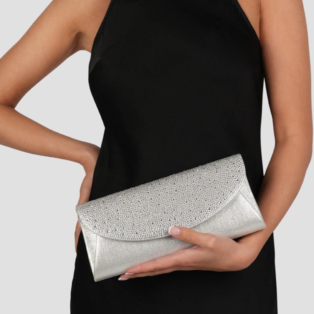Paradox London Dreamstone Clutch Bag Silver Diamante Clutch Bag