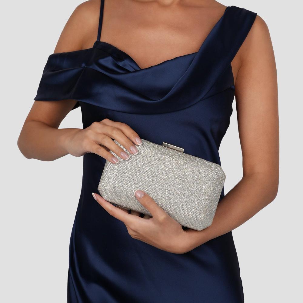 Paradox London Dulcie Clutch Bag Silver Box Clutch Bag