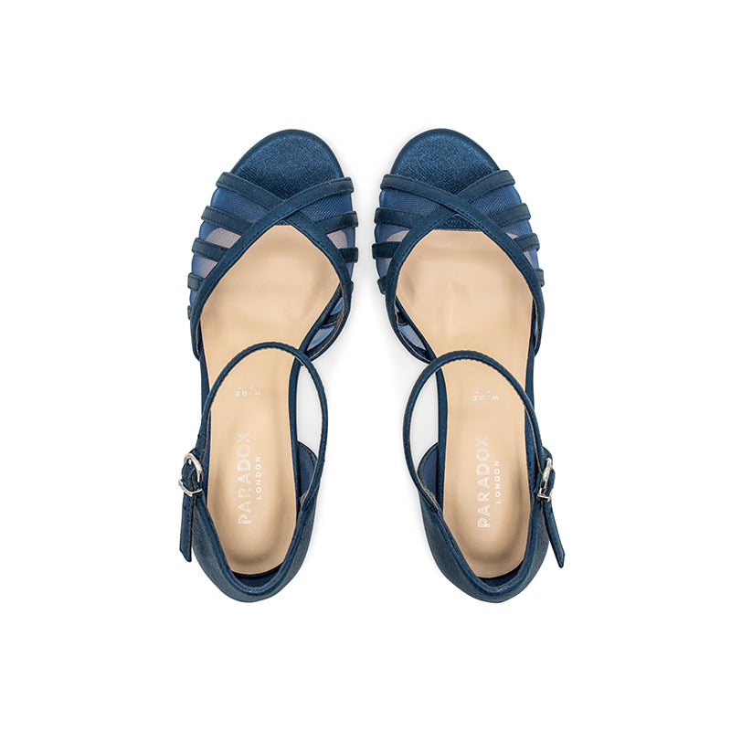 Paradox London Evelyn Wide Fit Sandals Navy Wide Fit Kitten Heel