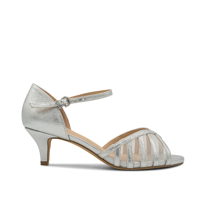 paradox london Evelyn Wide Fit Sandals Silver Wide Fit Kitten Heel