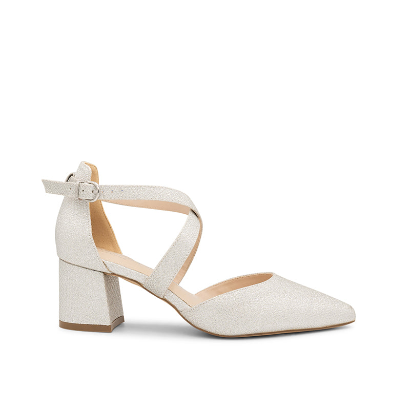 paradox london Farrah Wide Fit Shoes Silver Shimmer Wide Fit Mid Block Heels