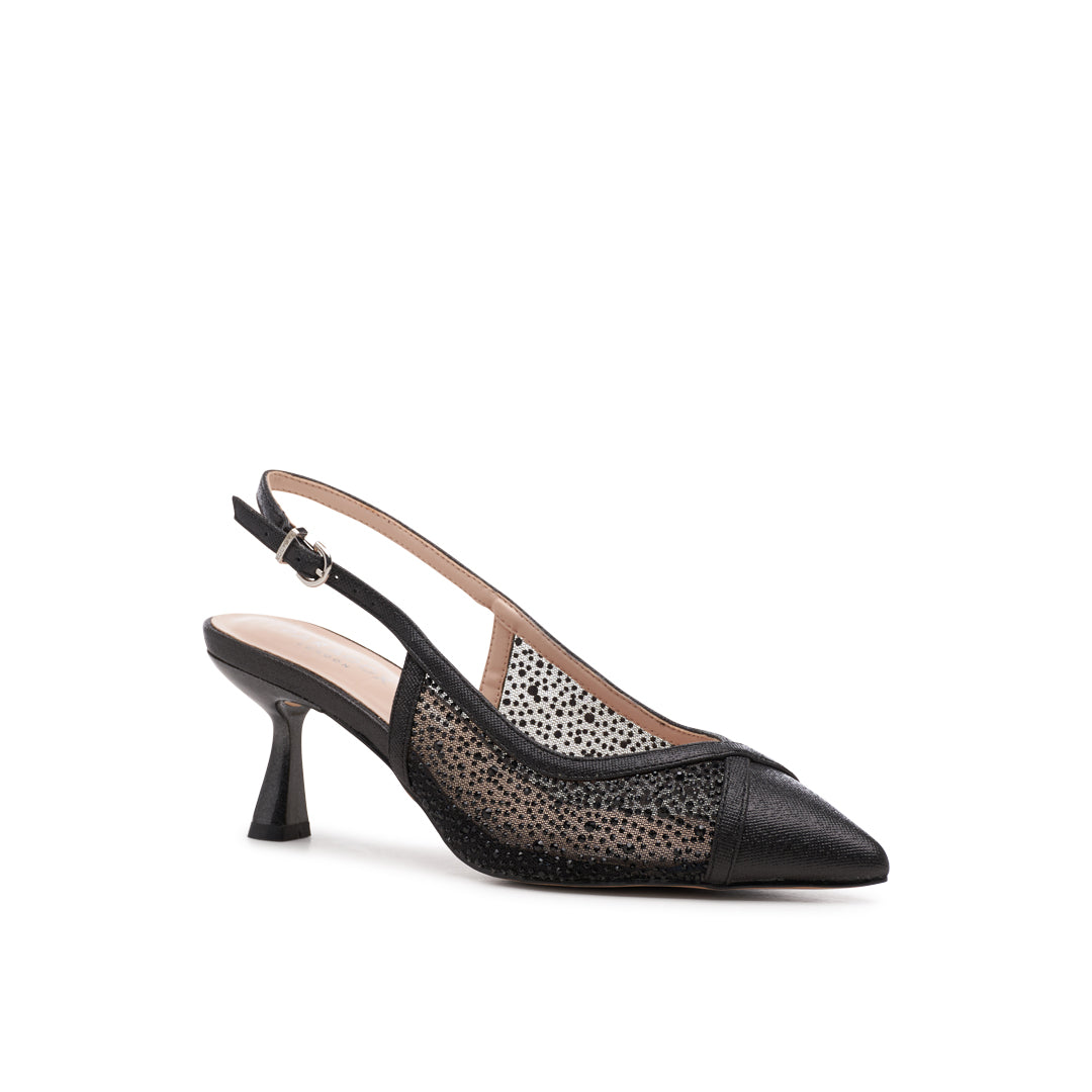 Paradox London Fascinate Wide Fit Heels Black Shimmer Wide Fit Slingback Heels