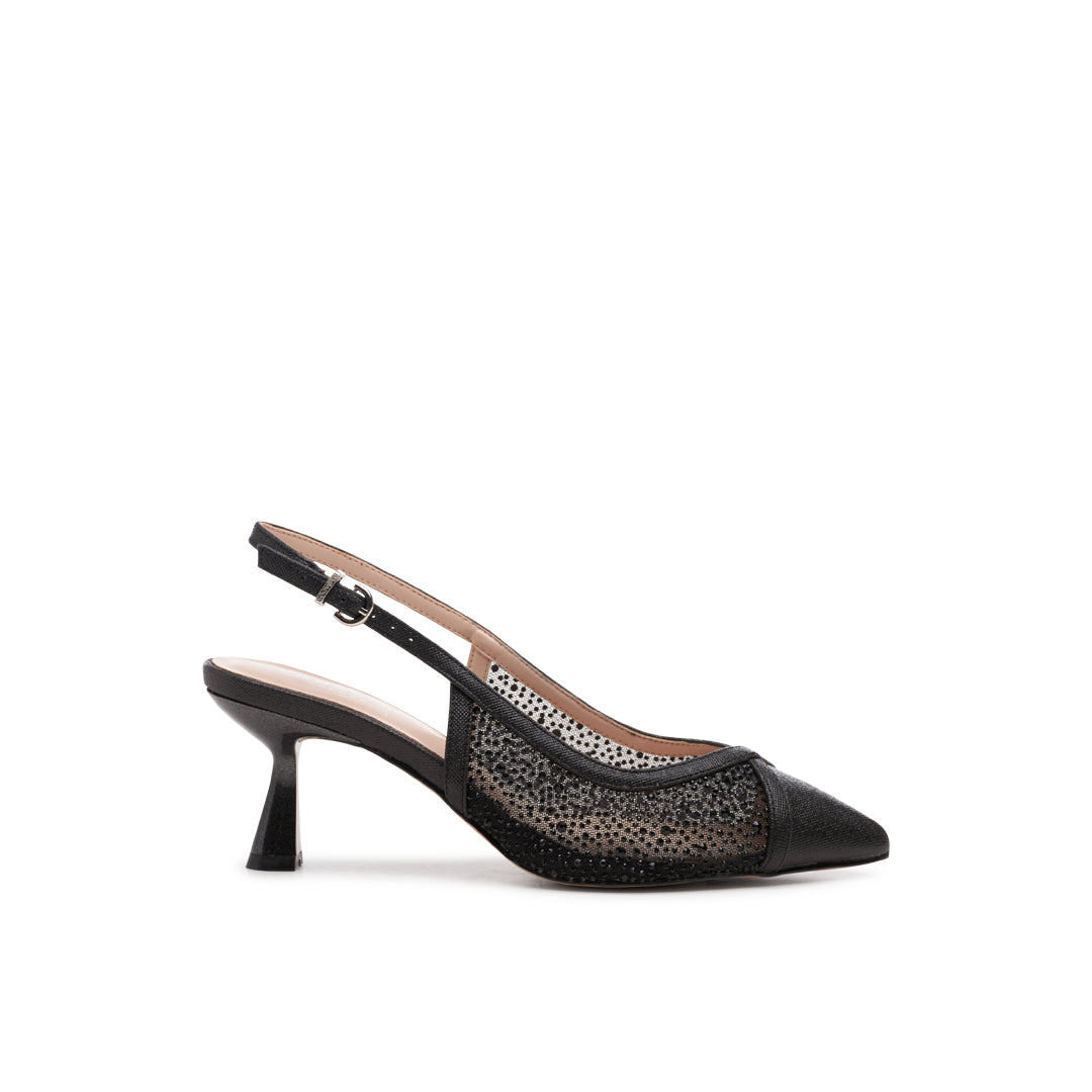 paradox london Fascinate Wide Fit Heels Black Shimmer Wide Fit Slingback Heels