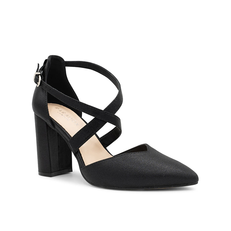 Paradox London Felicia Wide Fit Heels Black Shimmer Wide Fit High Block Heels