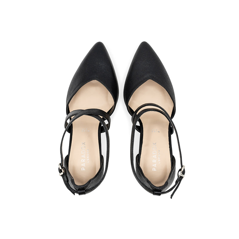 Paradox London Felicia Wide Fit Heels Black Shimmer Wide Fit High Block Heels